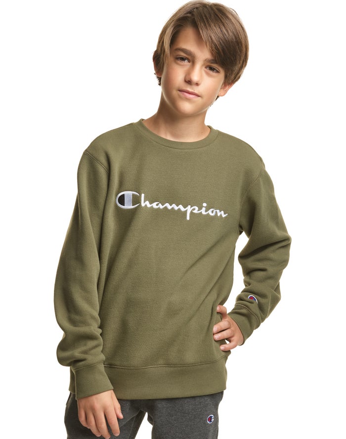 Champion Fleece Crew Embroidered Logo - Poikien Oliivinvihreä Collegepaita - Suomi 4207168-QW